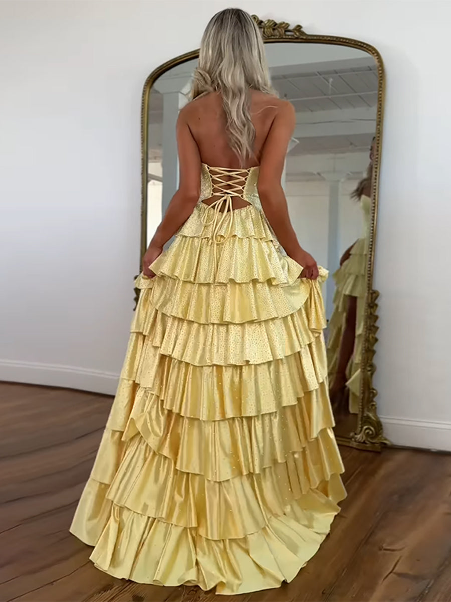 Dreamylily Prom Dress with Keyhole A Line Strapless Sweetheart Satin ...