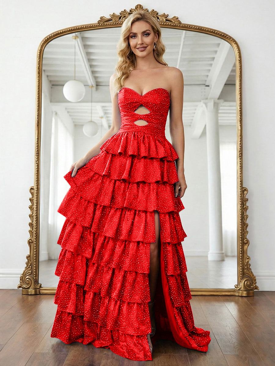 A Line Strapless Sweetheart Long Prom Dress with Keyhole