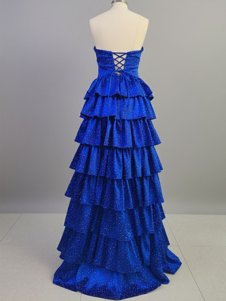 A Line Strapless Sweetheart Satin Prom Dress with Keyhole