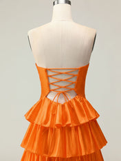 Orange A Line Strapless Sweetheart Satin Prom Dress with Keyhole