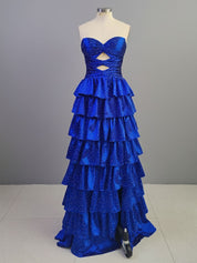 A Line Strapless Sweetheart Satin Prom Dress with Keyhole