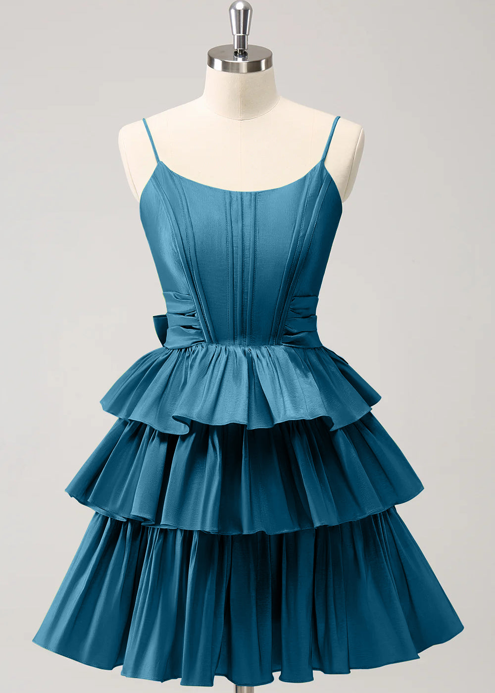 Hot Pink A Line Spaghetti Straps Corset Tiered Ruffle Homecoming Dress with Bow