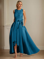 A-Line/Princess Jewel Neck Sleeveless Mother Of The Bride Dresses With Pleats Lace