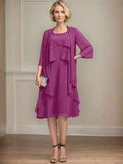 A-line Scoop Knee-Length Chiffon Mother of the Bride Dress With Beading