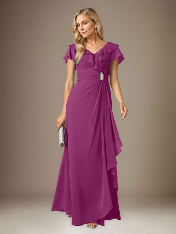 Stormy A-Line V-Neck Ruched Chiffon Dress