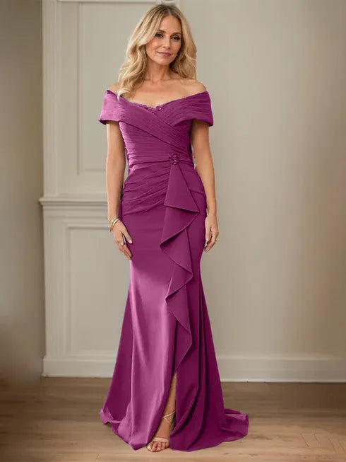 Column V-Neck Illusion Floor-Length Lace Chiffon Mother of the Bride Dress With Pleated Sequins