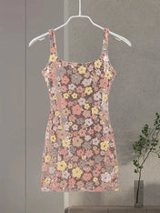 Sequined Flower Square Neck Slim Fit Homecoming Dress