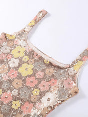Sequined Flower Square Neck Slim Fit Homecoming Dress