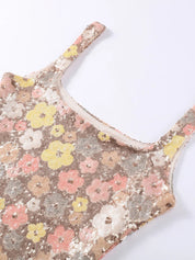 Apricot Sequined Flower Square Neck Slim Fit Homecoming Dress