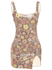 Sequined Flower Square Neck Slim Fit Homecoming Dress
