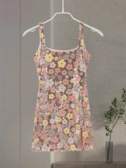 Apricot Sequined Flower Square Neck Slim Fit Homecoming Dress