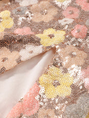 Apricot Sequined Flower Square Neck Slim Fit Homecoming Dress
