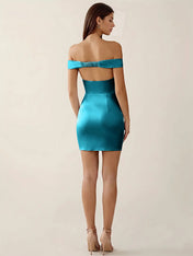 Off-The-Shoulder Ruched Satin Mini Homecoming Dress