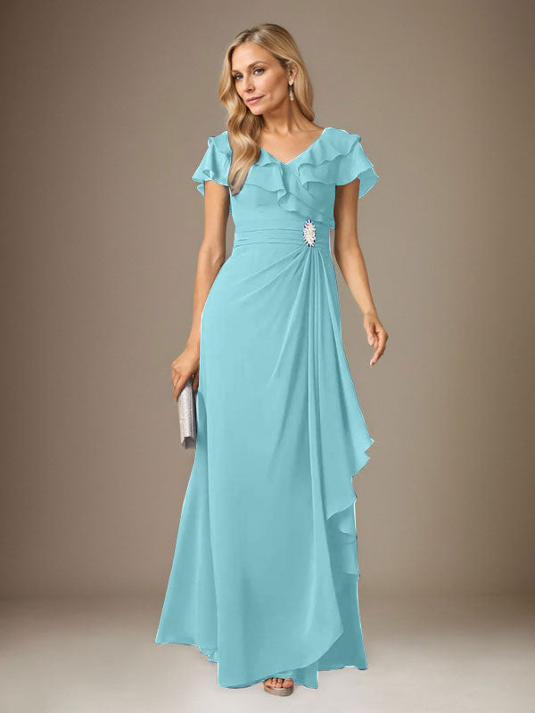 aqua v neck chiffon dress - exclusive R & M Richards Women's Metallic Knit Long Dress, 12