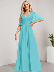 A-line V-Neck Floor-Length Lace Chiffon Mother of the Bride Dress With Sequins