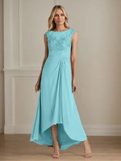 Champagne A-Line Scoop Lace Chiffon Dress