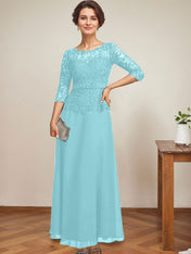 A-line Scoop Illusion Ankle-Length Chiffon Lace Mother of the Bride Dress With Rhinestone Beading