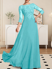 A-line Scoop Floor-Length Lace Chiffon Mother of the Bride Dress With Sequins