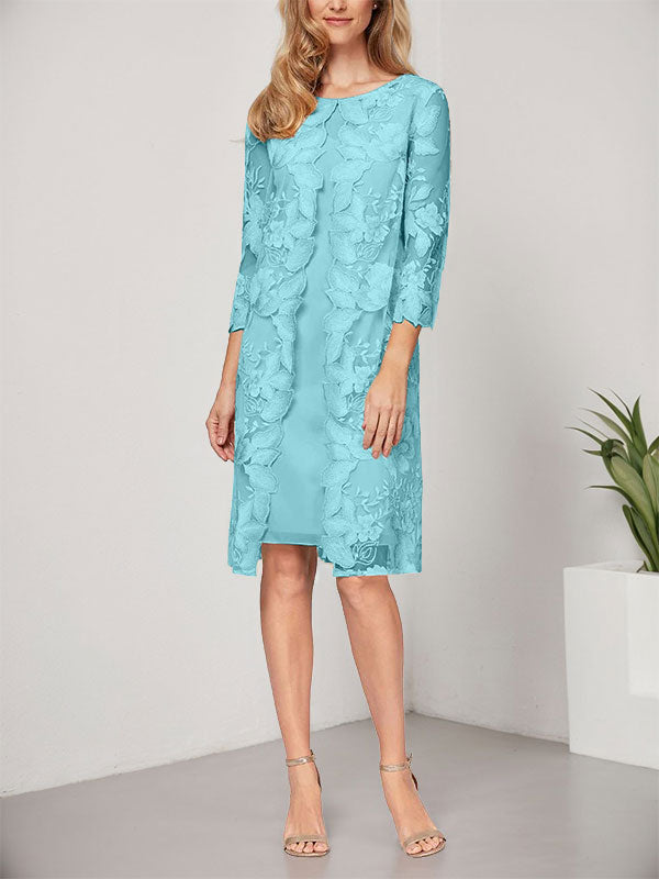 A-line Scoop Knee-Length Chiffon Lace Mother of the Bride Dress With Jacket