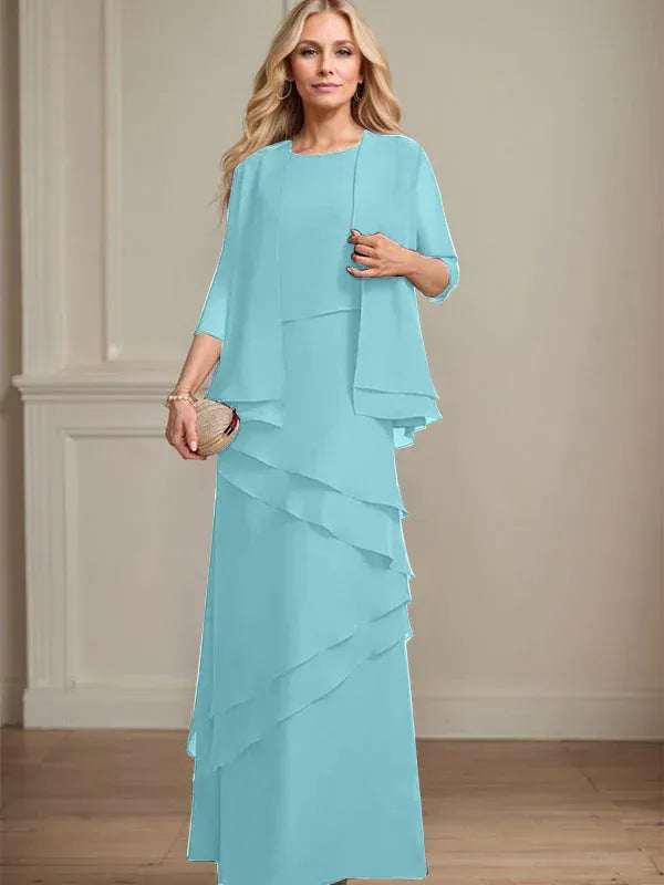 Sheath Scoop Floor-Length Chiffon Mother of the Bride Dress