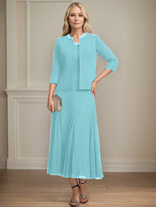 Separates A-line Scoop Tea-Length Chiffon Mother of the Bride Dress With Sequins Beading