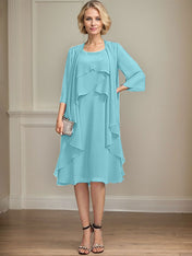 A-line Scoop Knee-Length Chiffon Mother of the Bride Dress With Beading