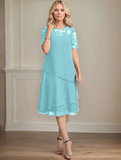 A-line Scoop Illusion Knee-Length Lace Chiffon Mother of the Bride Dress With Sequins