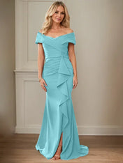 Sheath/Column V-Neck Illusion Floor-Length Lace Chiffon Mother of the Bride Dress With Pleated Sequins