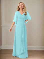 A-Line V-Neck Long Sequins Chiffon Mother Dress