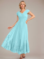 A-line V-Neck Ankle-Length Chiffon Mother of the Bride Dress With Applique Sequins
