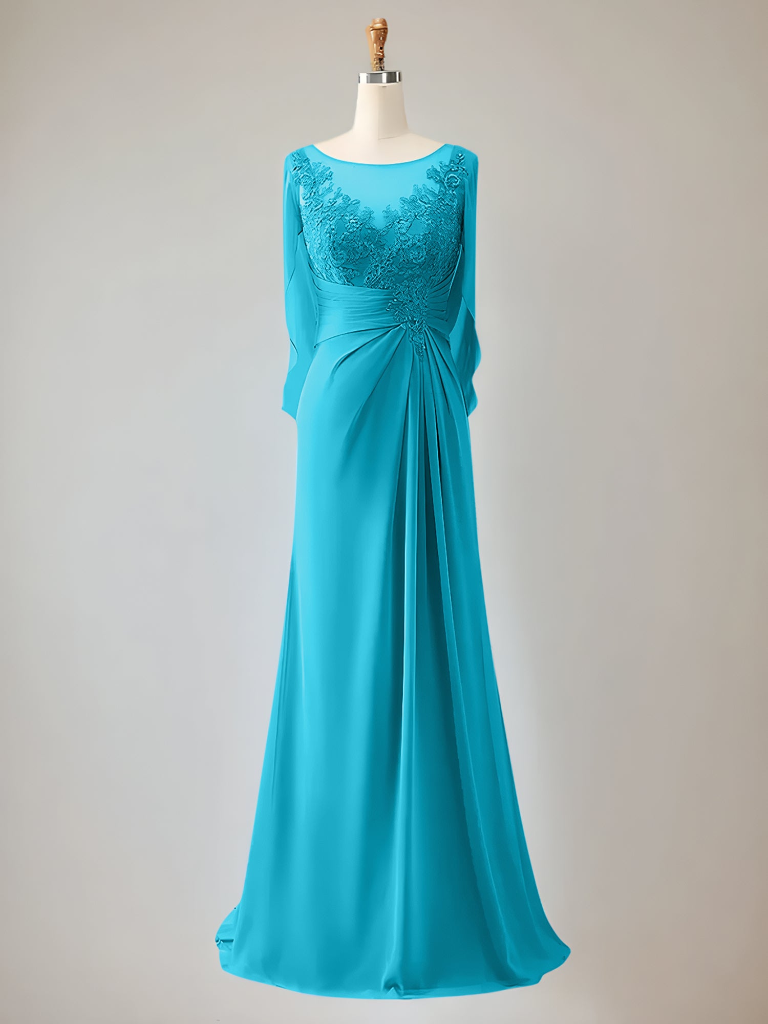 2 Sleeve Chiffon Mother of the Bride Dress With Beadings