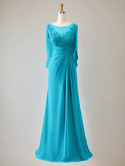 Trumpet/Mermaid Scoop Neck 1/2 Sleeve Chiffon Mother of the Bride Dress With Beadings