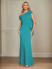 Trumpet/Mermaid One Shoulder Sleeveless Stretch Crepe Mother of the Bride Dress With Bow
