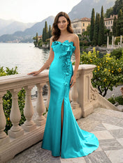 Pink Sweetheart Neckline 3D Flower Embellished Mermaid Evening Gown Maxi Dress