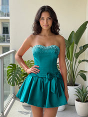 Fuchsia Pearl Corset Short Homecoming Dresses Large Waist Bow Lace Up Back