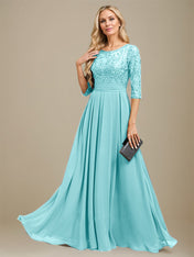 A-Line Scoop Floor-Length Lace Chiffon Mother Of the Bride Dress With Sequins Applique