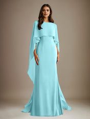 Sheath/Column Boatneck Floor-Length Chiffon Mother of the Bride Dress With Cascading Ruffles
