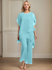 Separates Jumpsuit/Pantsuit Scoop Ankle-Length Chiffon Mother of the Bride Dress