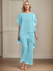 Separates Jumpsuit/Pantsuit Scoop Ankle-Length Chiffon Mother of the Bride Dress