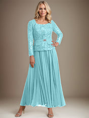 A-line Square Ankle-Length Chiffon Mother of the Bride Dress With Pleated