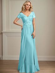 A-line V-Neck Floor-Length Chiffon Lace Mother of the Bride Dress