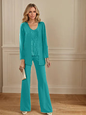 Tailleur-pantalon en mousseline avec veste pour mère de la mariée 