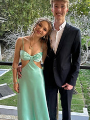 Aqua Sexy Bow Front Cutouts Long Prom Maxi Dress