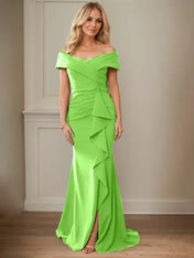 Sheath/Column V-Neck Illusion Floor-Length Lace Chiffon Mother of the Bride Dress With Pleated Sequins