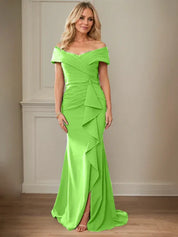 Sheath/Column V-Neck Illusion Floor-Length Lace Chiffon Mother of the Bride Dress With Pleated Sequins