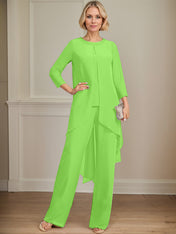 Separates Jumpsuit/Pantsuit Scoop Floor-Length Chiffon Mother of the Bride Dress With Sequins Beading