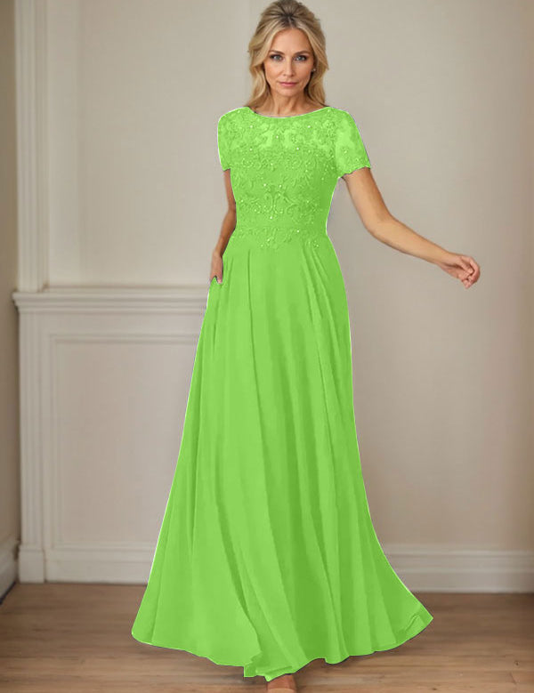 Dark Navy A-Line Boatneck Sequins Chiffon Dress