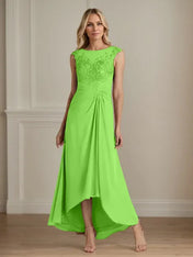 Champagne A-Line Scoop Lace Chiffon Dress