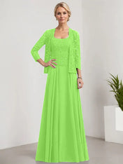 A-line Square Floor-Length Lace Chiffon Mother of the Bride Dress With Sequins
