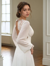 Long Sleeves Wedding Dresses V Neck Backless Bridal Dresses for Women